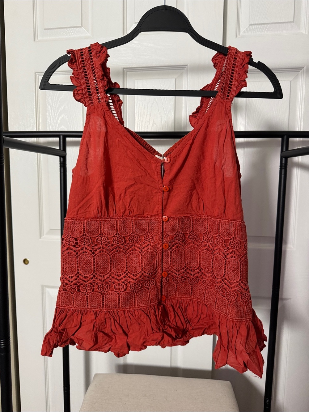 Adiva Red Crochet-Trim Button Front Camisole
